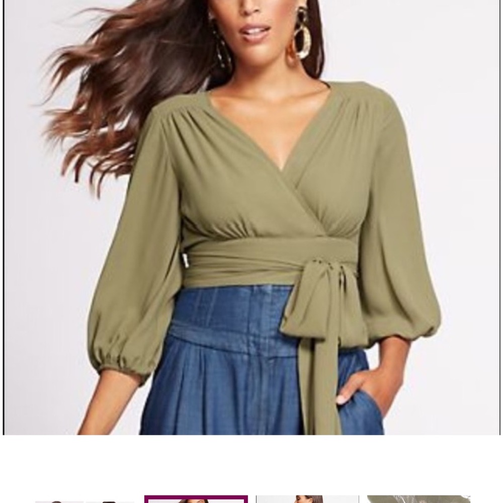 NWOT Gabrielle union Green Wrap Blouse